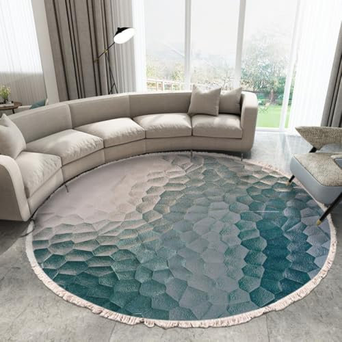 Tomifine Stampato tappeto con nappe, tessuto, per interni, soggiorno, camera da letto, lavabile in lavatrice tappeti (80 cm,Blu)