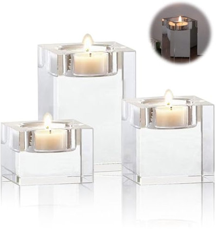 Cristal para velas, 3 unidades de portavelas de cristal, portavelas de cristal, adecuado para fiestas, cenas a la luz de las velas, fiestas de cumpleaños, Navidad, pubs