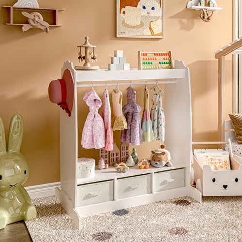 [en.casa] Kindergarderobe Moskenes mit Spiegel Kleiderständer mit Ablage 107 x 95 x 61 cm Garderobenständer mit Faltboxen Standgarderobe mit Kleiderstange und Kleiderhaken MDF Weiß