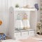[en.casa] Kindergarderobe Moskenes mit Spiegel Kleiderständer mit Ablage 107 x 95 x 61 cm Garderobenständer mit Faltboxen Standgarderobe mit Kleiderstange und Kleiderhaken MDF Weiß