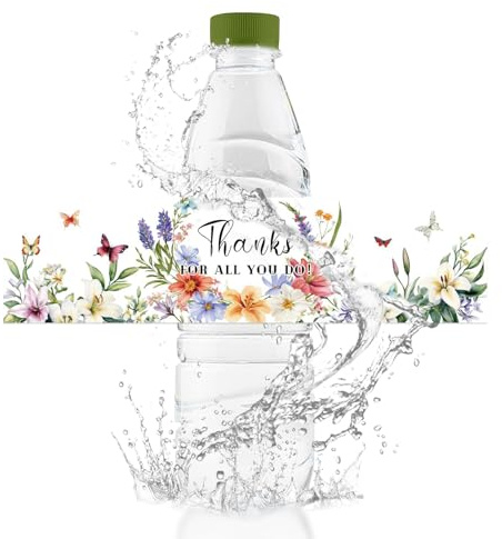 URROMA Wasserflaschen-Etiketten, 50-teilige Blumen- und Pflanzen-Aufkleber als Dankeschön für Hochzeiten, Geburtstage, Abschlussfeiern, Babypartys