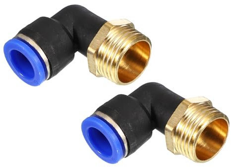 PATIKIL 2 Piezas Conector de Empuje de 1/2, Rosca Macho PT de 90 Grados para Conectar Tubos de 12mm Conector Recto de Tubo de Aire Combinado Adaptador de Rosca Rápida Neumática, Azul