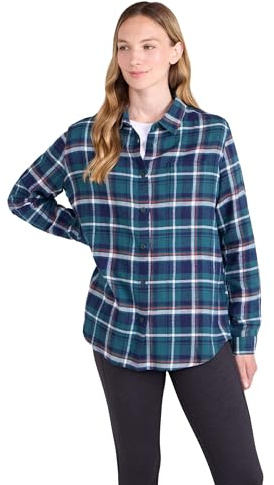 Mountain Warehouse Balsam Brushed Longline Flannel Long Sleeve Womens Shirt - Breathable Checked Shirt, Antipill, Lightweight Ladies Top, Warm - Spring Summer