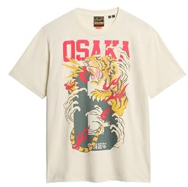 Superdry Herren Locker geschnittenes Osaka T-Shirt Knochenweiß M