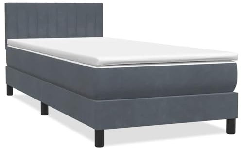 vidaXL Boxspringbett mit Matratze Dunkelgrau 100x220 cm Samt, Bett, Bettrahmen, Einzelbett, Schlafzimmermöbel, Lattenrost, Samtbett, Polsterbett