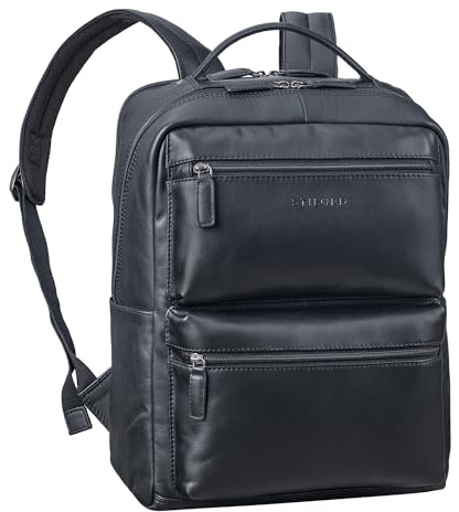 STILORD Gustavo Echt Leder Rucksack für Herren und Damen - Großer Rucksack mit Laptopfach 15-16 Zoll - Stylisher Arbeitsrucksack mit Trolley-Halterung für Reisen Farbe:schwarz