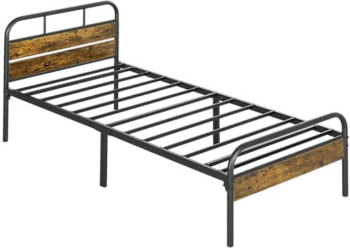 HOMCOM 3ft Single Bed Frame, Platform Bed Frame with Headboard and Underbed Storage, Slat Support, Easy Assembly & No Box Spring Needed, Rustic Brown