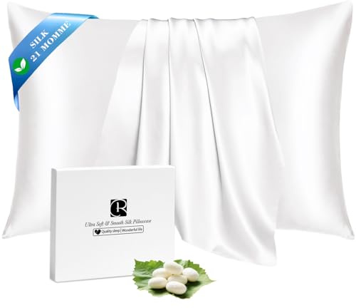 Ravmix Silk Pillowcase for Hair and Skin 21Momme Both Sides Mulberry Silk Pillow Case with Hidden Zipper, 1PCS, Standard 50×75cm, Undyed Ivory White