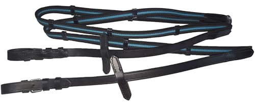 Brama West Gürtzügel Pferd aus Leder und Gummi mit Stoppern (Blau Türkis, Pony)