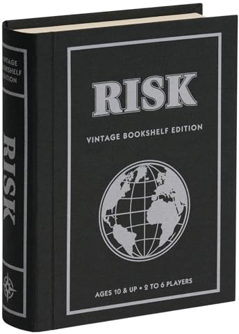 WS Game Company Risk Vintage Bookshelf Edition, Linen Wrapped Book Box & Slipcase - Secret Mission Variant & 6 Armies - Strategy Board Games for Adults & Kids, Ages 10+