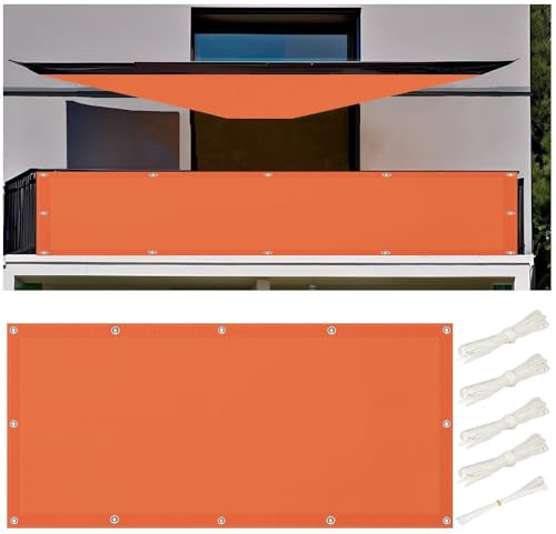 Balkon Sichtschutz 55x400cm Balkonabdeckung Wetterfest, Sonnensegel 0.55x4M Wasserdicht Rechteckig Sonnensegel Balkon Ohne Bohren Segeltuch mit Ösen und Kordel für Garten Terrasse, Orange