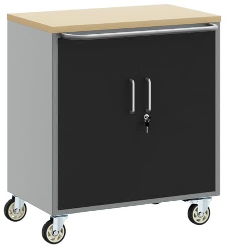 vidaXL Industriewerkzeugschrank mit verstellbarem Regal und verschließbaren Türen Schwarz Grau Rollende Räder für Werkstatt Garagelösung Metall Einheit langlebig