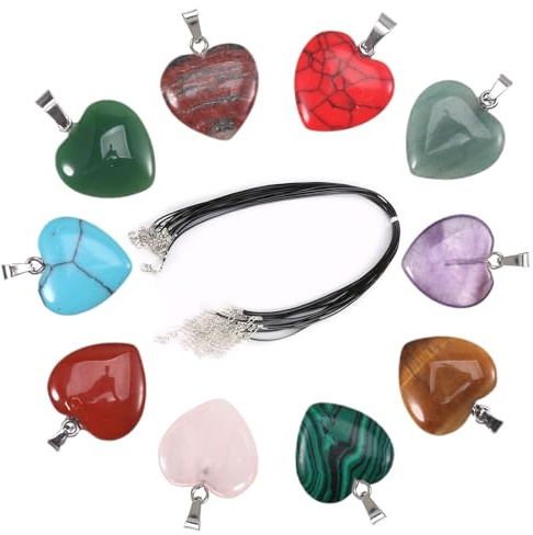 UICCVOKK 10Pcs Heart Crystal Pendant - Multicolor Heart Stone Pendant 20mm | Crystal Agate Stones,Worry Stone,Healing Crystals for Women Jewellery Making, Gifts for birthday, Valentine's Day & Christmas