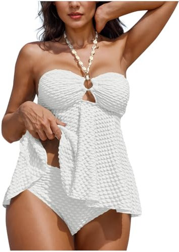 SYDUZAX Ensemble Femme Maillot de Bain Couleur Unie Ensemble Femme 2 Pièces Tops Dos Nu sans Manches Col Licou + Short Costume de Plage Décontracté Ensembles Femmes Tenue de Sport Coupe Ample