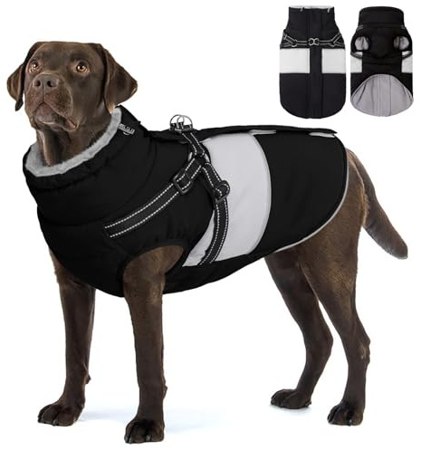 AOFITEE Hundemantel Winter, Wasserdicht Warme Hundejacke Wintermantel für Große Hunde, Reflektierend Hunde Wintermäntel mit Geschirr, Reißverschluss, Warme Outdoor Hundebekleidung für Kaltes Wetter