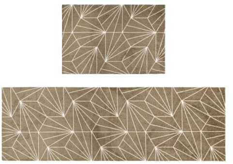 JVL Mega Mat Machine Washable Entrance Runner and Doormat Set, Brown Geo