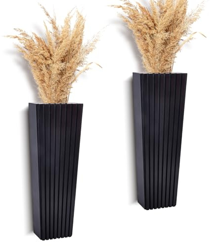 ZELURA 2PCS Wood Wall Planter for Indoor Plants, Wooden Hanging Planter for Dried Flowers and Artificial Greenery Plants,Wooden Pocket Vases,Modern Farmhouse Wood Wall Decor(Black)