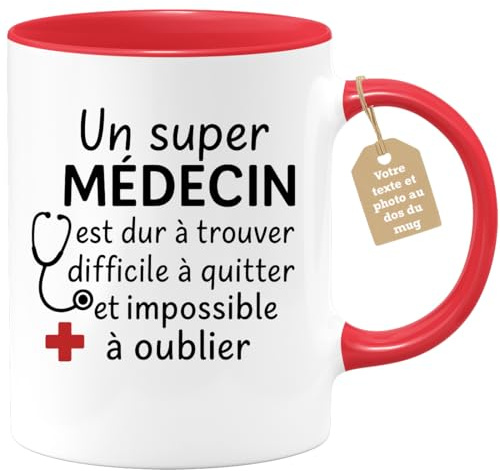 quotedazur Café-Croissant - Mug Personnalisé Retraite Médecin Docteur - Tasse Cadeau Noël Un Super Médecin Est Dur À Trouver Difficile À Quitter Et Impossible À Oublier - Rouge/Céramique