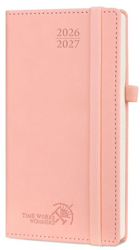 POPRUN Taschenkalender 2026 2027 Klein 8,8x16,3cm Wochenplaner mit PU-Leder | 17-Monate-Terminplaner,(Aug.2026-Dez.2027),Kalender 2026 2027,1 Woche 2 Seite mit Stiftschlaufe(Rosa)