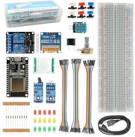 Ulegqin ESP32 Kit de démarrage de Base de la Carte de développement, kit de démarrage ESP32 avec OLED, capteurs, modules d'affichage sur Carte de Montage Compatible avec Arduino IDE