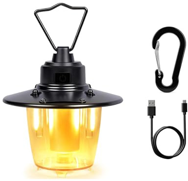 Camping Lantern Rechargeable, Portable Retro Camping Light, Dimmable Tent Light Battery Powered, Hanging Tent Light for Caming, 3 Modes, Waterproof,Hanging Lamp for Power Cuts, Garden, Fishing, Black