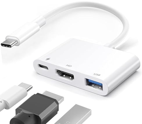 Adaptateur multiport USB-C numérique AV compatible avec iPhone, iPad, MacBook, également Samsung, Google Pixel & Huawei, HDMI 4 K, port de charge USB-A 3.0 & 100 W PD, adaptateur HDMI MacBook Air