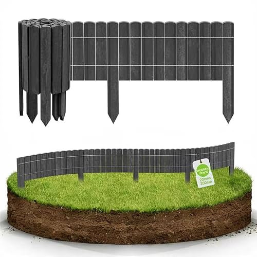 Aufun Beeteinfassung Holz Rollborder 200x20 cm Anthrazit | Flexibler Holzzaun aus imprägniertem Kiefernholz, Rollzaun Beetumrandung & Rasenkante, für Garten, Blumenbeete und Wege
