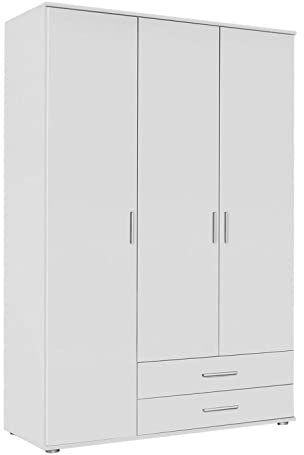 Kleiderschrank Schlafzimmerschrank Drehtürenschrank | 3-türig | Dekor | Grau | Weiß | 127x188x52 cm