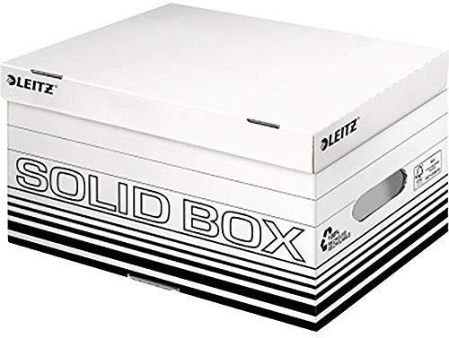 Leitz Solid Box Aufbewahrungs- und Transport-Schachtel, Größe S, Schachtel für A4 Ordner, Zeitschriften und mehr, Transportbox mit Deckel, 100 % geriffelter Recyclingkarton, 10 Stück, Weiß, 61170001