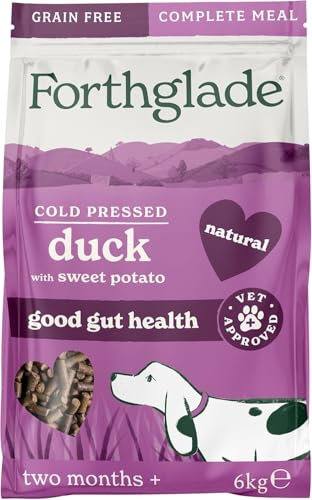 Forthglade Complete Natural Dry Dog Food - Grain Free Duck with Vegetables (6kg) Resealable Bag - Easy to Digest Cold Pressed Dog Food for Puppy, Adult and Senior Dogs
