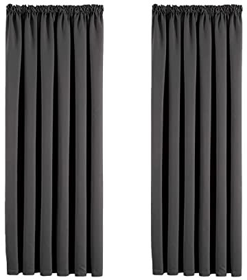 Aspire Homeware Grey Blackout Curtains for Living Room - Pencil Pleat 66x54 inch Drop Bedroom Curtains & Drapes Room Darkening Thermal Insulated Black Out Window Curtain with 2 Tiebacks, 2 Panels