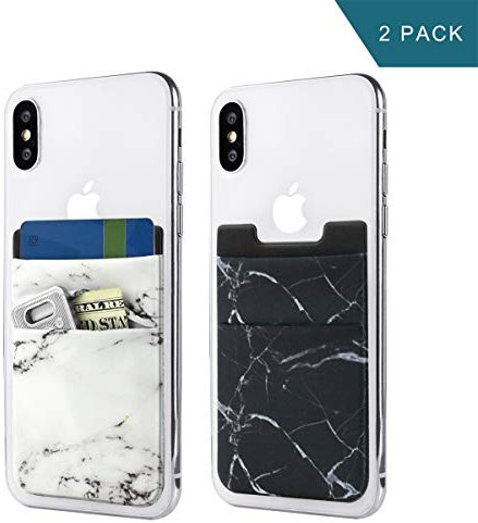 Newseego 2er Pack Handy Kartenhalter [Doppelschicht] Kartenhülle Stick on Wallet Kartenhalter Kartenetui Dehnbare Aufklebbare Handyfach für iPhone, Android Smartphone (Weiß & Schwarz Marmor)