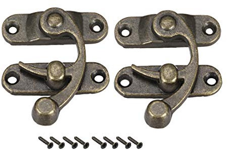 sourcing map Vintage Lock Clasp Right Latch Hook Hasp 42mm x 36mm Swing Arm Latch Plated Bronze, 2 pcs w Screws