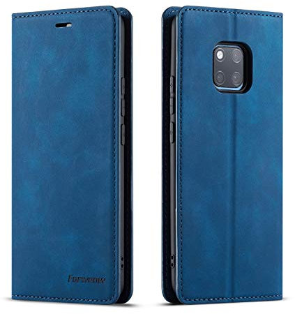 QLTYPRI Hülle für Huawei Mate 20 Pro, Premium Dünne Ledertasche Handyhülle mit Kartenfach Ständer Flip Schutzhülle Kompatibel mit Huawei Mate 20 Pro - Blau