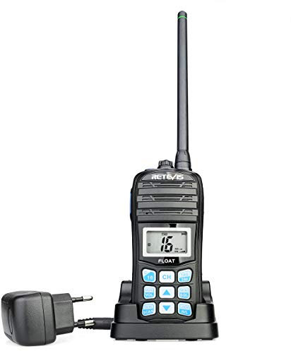 Retevis RT55 Radio VHF Portátil, Walkie Talkie Marino IP67, Radio Portátil Impermeable con Vibración, Radio de Frecuencia Muy Alta con Canal Marino Internacional Equipo Marino(Negro, 1 Pieza)