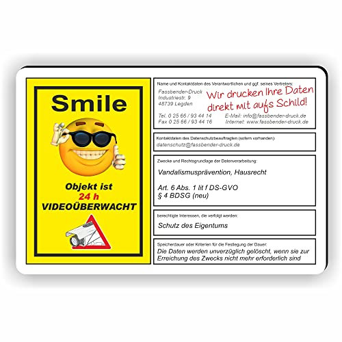 dsgvo BDSG mit Wunschtext - Videoüberwachung Schild/VÜ-016 (15x10cm SCHILD)