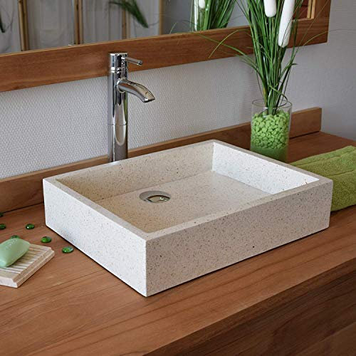 Océan Line Vasque à poser en Terrazzo crème, Coreal 45×35×10 cm