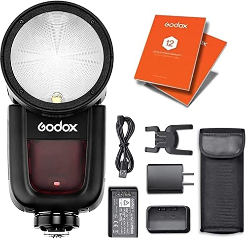 GODOX V1-O Round Head Camera Flash Speedlite Kit TTL/HSS, 480 Shots, Rechargeable Battery Compatible for Olympus/Panasonic Camera + Dome Diffuser + 12 Month Extended Warranty Card (3 Yrs)