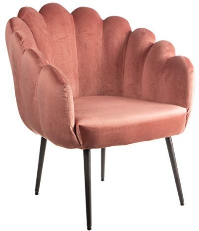 Poltrona Imbottita Con Schienale a Conchiglia, Poltroncina da Camera da Letto In velluto Rosa e Gambe Nere 64X67X77 CM