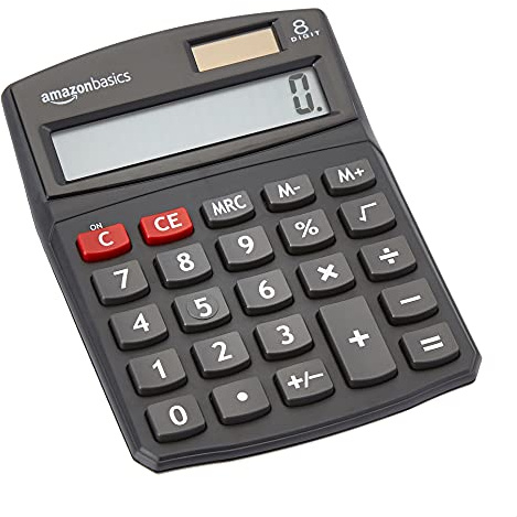 Amazon Basics LCD 8-Digit Desktop Calculator, Portable and Easy to Use, Black, 1-Pack