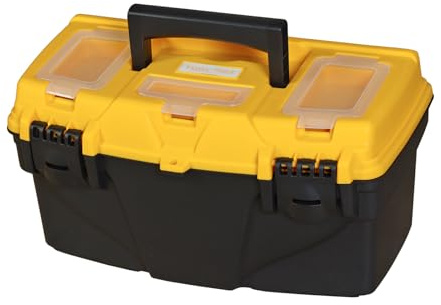 Torin 15.5 Plastic Storage Tool Box with Removable Tray,Small Toolbox Organizer With Screw Box, Black/Yellow ATRJH-3015T