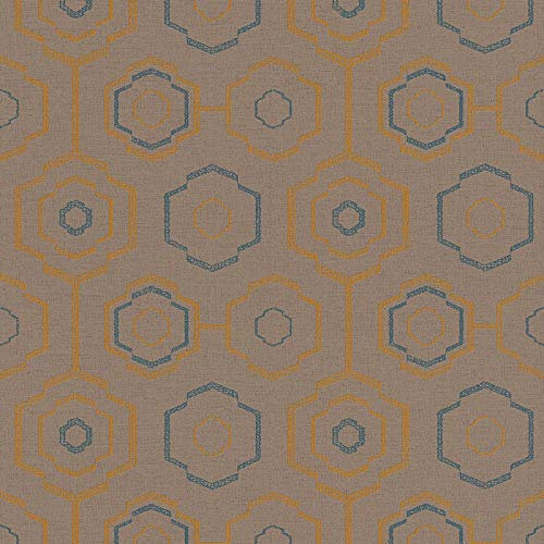 BRICOFLOR Papier peint intissé | Papier peint graphique & géométrique - Papier peint salon, Salle à manger - Bleu, Marron, Orange / Terre cuite | Taille 10,05 x 0,53 m = 5.33 m² BR371773P493ETN