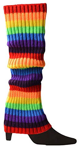 HONGBI Damen Bunte Fußwärmer Beinstulpen aus Baumwollmischung Fluoreszierende Beinwärmer Gestrickt Stulpen Leg Warmers Regenbogenfarben One size