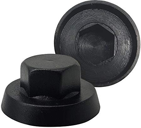 DOJA INDUSTRIAL | Cache Vis | Clef d'Installation 10mm | 100 PCS | Bouchon en Nylon pour Vis à Tête Hexagonale | Couleur Noir | Parfait pour Cache Ecrou en Extérieur, Protection Ecrou Boulon