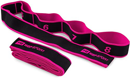 Hop-Sport Yoga Stretching Band Fitnessband aus Nylon - Widerstandsband mit 8 Schlaufen, Yoga-Gurt, Abmessungen 90 cm x 4 cm (pink)