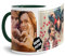 Foto-Tasse zum selbst gestalten mit Foto-Collage für 2 Wunschfotos - Geschenk für Familie, Freunde, Geburtstag, Weihnachten - Keramik Innen & Henkel Dunkelgrün, 300 ml I Personalisiert