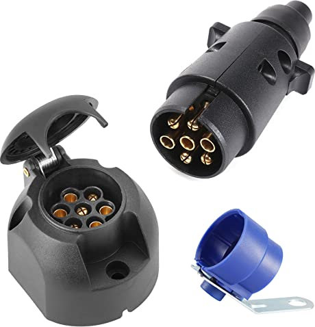 SPARKMOTO Prise Remorque 7 Broches Male Et Prise Remorque 7 Broches Femelle Étanche,12V Prise pour Remorque 7 Broches Prise pour Attelage Voiture Camion RV,avec Support de fiche Remorque bleu(SK0703B)
