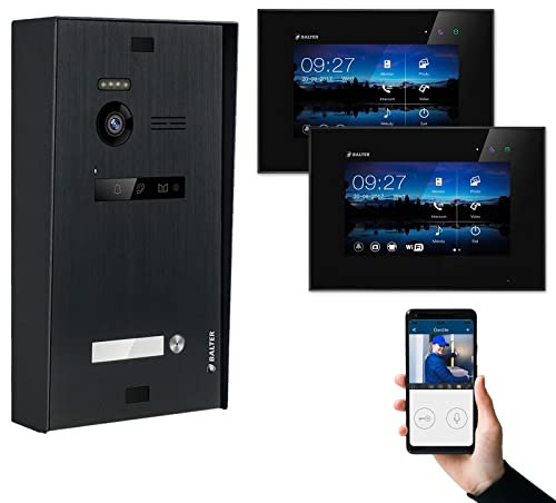 Nonic Balter EVO Aufputz Video-Türsprechanlagen WLAN Set 1 Familienhaus (1x Türstation mit Kamera Schwarz, 2X Touchscreen 7 Zoll LCD-WiFi-Monitor Schwarz, Smartphone APP, 2-Draht, 150° Kamera)