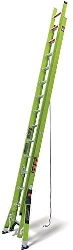 Little Giant Ladders 1303-852 2.6m HyperLite SumoStance Rope Operated Extension Ladder, Hi Vix Green Fibreglass, Side Mounted Independent Stabilisers