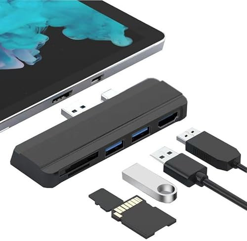 Cuifati Station d'accueil USB pour Pro 4 5 6, Adaptateur de Convertisseur de Station d'accueil 5 en 1, Hub pour Ordinateur Portable avec 2 USB3.0 (5 Gbit/s), Adaptateur HDMI 4K, (Le Noir)